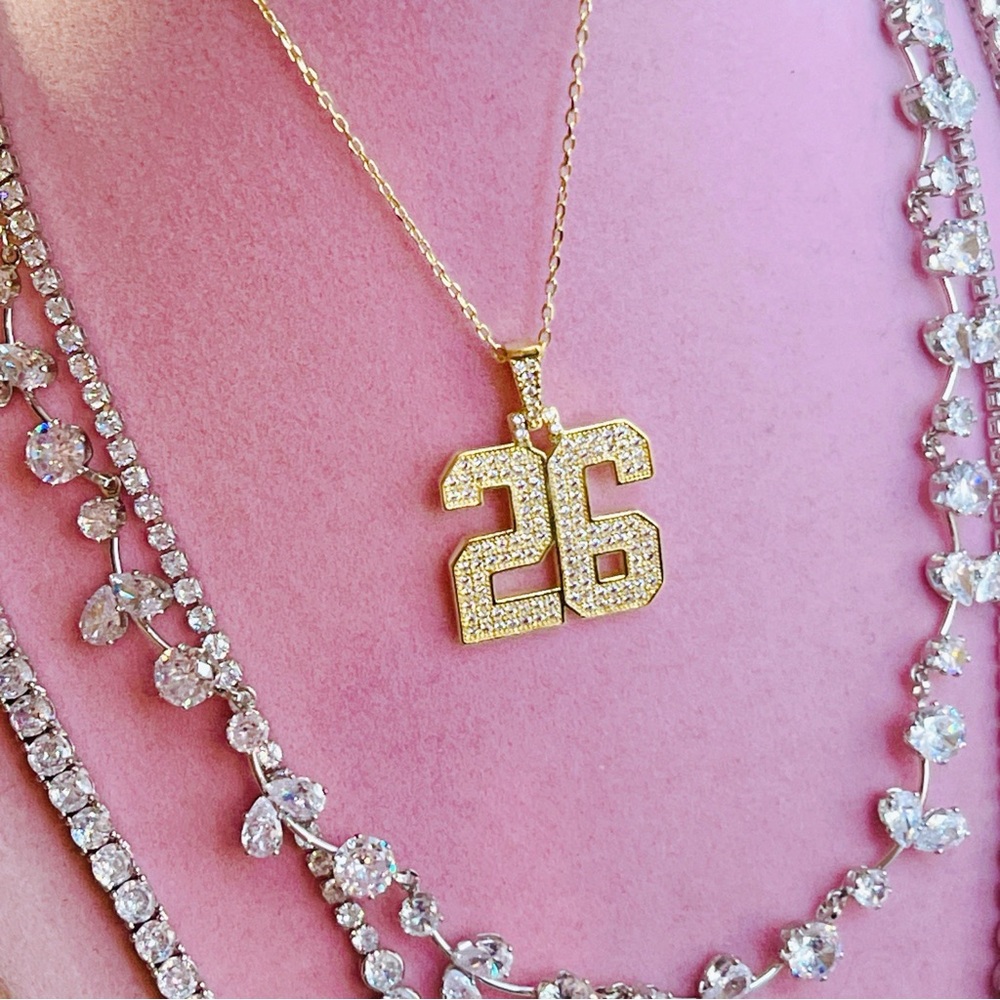 18k yellow gold filled 26 cz diamond pave 18” to 20” necklace number